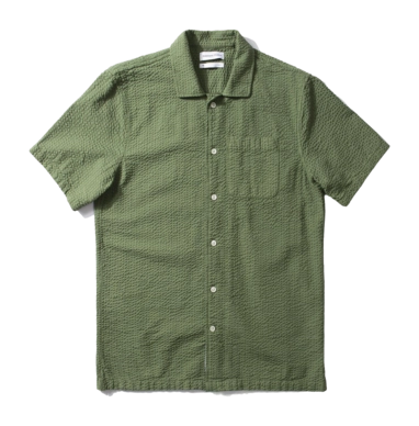 Edmmond Studios Men's Seersucker SS Plain Khaki Shirt