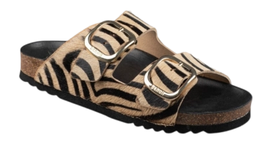 Tongs Scholl Women Noelle Printed Leather Zebra Beige Black