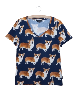 V-neck T-shirt SNURK Women Corgi Navy Blue
