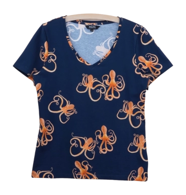 V-neck T-shirt SNURK Women Octopus Blue