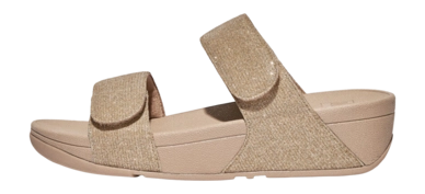 Tongs FitFlop Women Lulu Adjustable Shimmerlux Slides Latte Beige