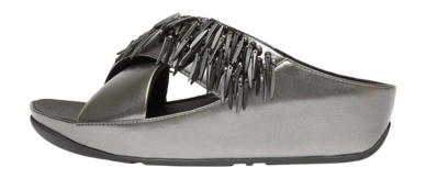 FitFlop Women Rumba Beaded Metallic Cross Slides Pewter Black
