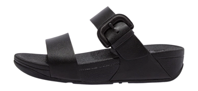 Sandales FitFlop Women Lulu Covered-Buckle Raw-Edge Leather Slides Black