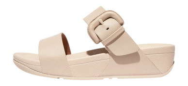 Tongs FitFlop Femme Lulu Covered-Buckle Raw-Edge Leather Slides Stone Beige