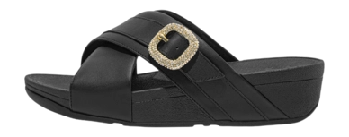 Tongs FitFlop Women Lulu Crystal-Buckle Leather Cross Slides Black