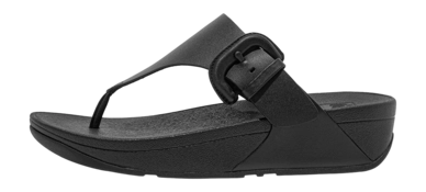 Tongs FitFlop Women Lulu Covered-Buckle Raw-Edge Leather Toe-Thongs Black
