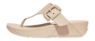 Tongs FitFlop Femme Lulu Covered-Buckle Raw-Edge Leather Toe-Thongs Stone Beige