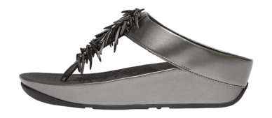 Tongs Femme Rumba Beaded Metallic Toe-Post Pewter Black