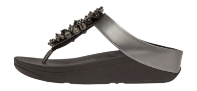 Tongs FitFlop Femme Fino Bauble-Bead Toe-Post Sandals Pewter Black