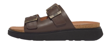 Tongs FitFlop Men Gen-FF Buckle Two-Bar Leather Slides Chocolate Brown