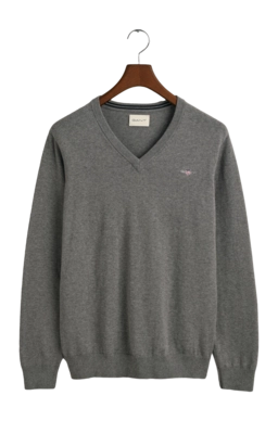 Jumper GANT Men Cotton V-Neck Dark Grey Melange