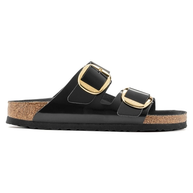 Flip Flops Birkenstock Arizona Big Buckle Natural Leather Patent Damen High Shine Black Narrow Fashionschuh