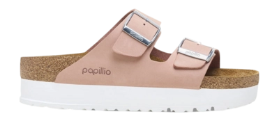 Tongs Birkenstock Femme Arizona PAP Flex Plateforme Nubuck Soft Pink Narrow