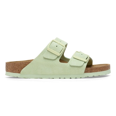 Tongs Birkenstock Women Arizona Suede Leather Faded Lime Narrow