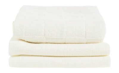 Set d'Accessoires de Cuisine Cinderella Checkmaid Off White 2 Torchons + 1 Torchon de Cuisine