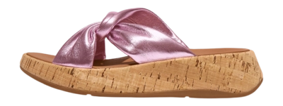 Tongs FitFlop Femme F-Mode Leather-Twist Flatform Slides Cork Wrap Metallic Wild Lilac