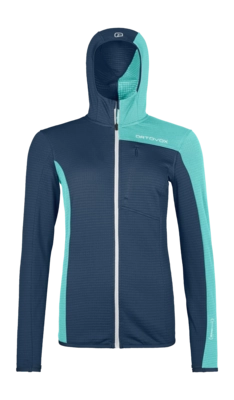 Jas Ortovox Women Fleece Light Grid Hooded Deep Ocean