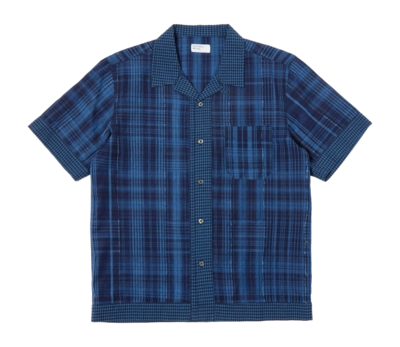 Chemise Universal Works Men Border Road Raw/Gingham Mix Indigo