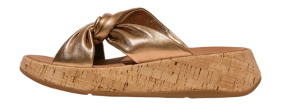 FitFlop Women F-Mode Leather-Twist Flatform Slides Cork Wrap Bronze 2024