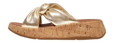 Tongs FitFlop Women F-Mode Cuir-Torsion Slides Plateforme Liège Enveloppe Platino 2024