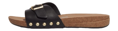 Sandals FitFlop Women iQushion Adjustable Buckle Leather Slides Black