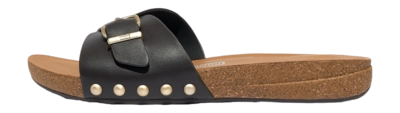 Sandals FitFlop Women iQushion Adjustable Buckle Leather Slides Chocolate Brown