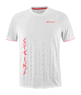 Tennisshirt Babolat Strike Crew Neck Tee Herren White Strike Red
