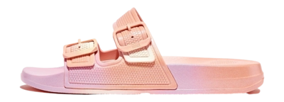 Flip Flops FitFlop Women iQushion Iridescent Two-Bar Buckle Slides Urban White Iridescent