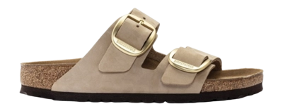 Slipper Birkenstock Women Arizona Big Buckle Nubuk Leather Sandcastle Narrow