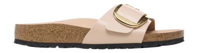 Slipper Birkenstock Women Madrid Big Buckle Natural Leather Patent High-Shine New Beige Narrow