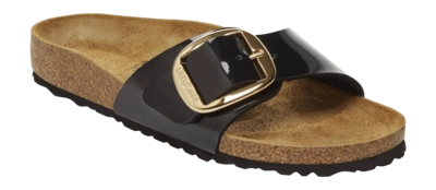 Slipper Birkenstock Women Madrid Big Buckle Birko-Flor Patent Black/Gold Regular