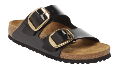 Slipper Birkenstock Women Arizona Big Buckle Birko-Flor Patent Black/Gold Narrow