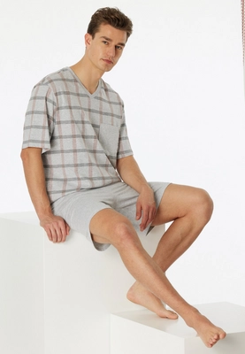 5---schlafanzug-kurz-organic-cotton-v-ausschnitt-brusttasche-grau-meliert-kariert-comfort-nightwear-181161-202-front