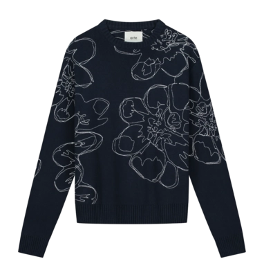 Sweater Arte Antwerp Men Embroidered Flower Knit Navy