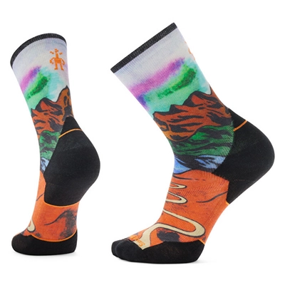 Running Socks Smartwool Unisex Trail Run Targeted Cushion Singletrack Print Crew Socks Orange Rust