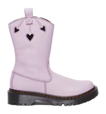 Dr. Martens Junior Bex Heart P-O Boot Pale Pink Classic Nappa Black Patent Lamper