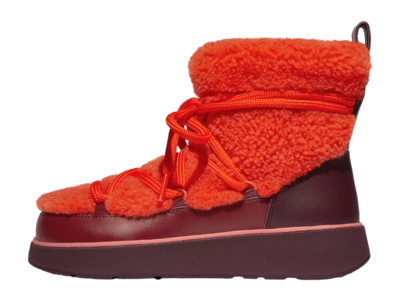 FitFlop Women Gen-FF X Roksanda Curly Shearling Lace Ankle Boots Tangerine Mix