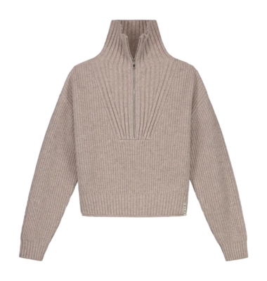 Pullover Half Zip Olaf Hussein Merino Knit Damen Oatmeal