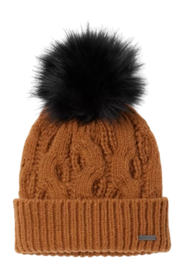 Bonnet Columbia Femme Boundless Days Cable Knit Pom Beanie Camel Brown