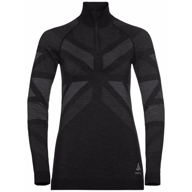 Unterhemd Odlo BL Top Turtle Neck LS Half Zip Kinship Black Melange Damen