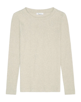 Pullover Knowledge Cotton Apparel Damen Rib Scoop Neck Long Sleeved Gray Chateau Melange