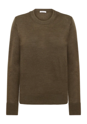 Pullover Knowledge Cotton Apparel Damen Fine Merino Crew Neck Dark Olive