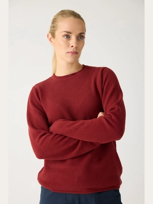 Pullover Knowledge Cotton Apparel Damen Cotton Micro Bubble Crew Neck Knit Fired Brick