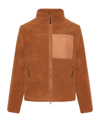 Sweatjacke Knowledge Cotton Apparel Damen Teddy High Neck Zip Jacket Mocha Bisque