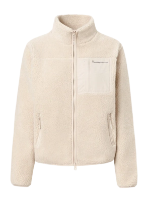 Sweatjacke Knowledge Cotton Apparel Damen Teddy High Neck Zip Jacket White