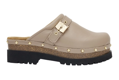 Klomp Scholl Women Cindy Cork Leather Dark Beige