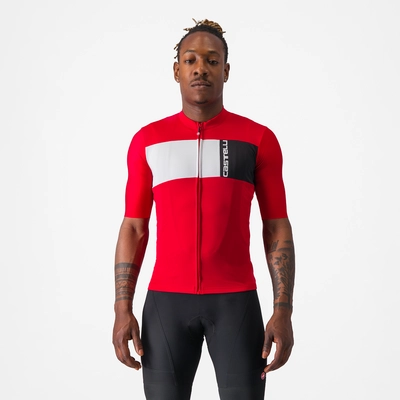 Maillot de Vélo Castelli Men Prologo 7 Jersey Red/Silver Gray-Black