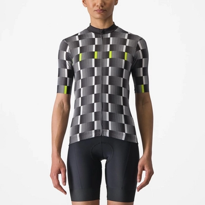 Maillot de Vélo Castelli Women Dimensione Jersey Black/White-Electric Lime