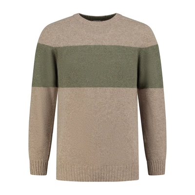 Trui Blue Loop Men Essential Stripe Sweater Beige/Forest Green