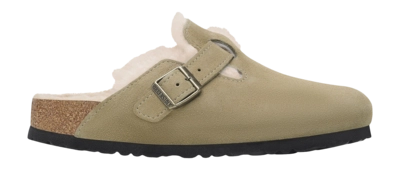 Clog Birkenstock Boston Shearling Suede Fur Unisex Taupe Narrow